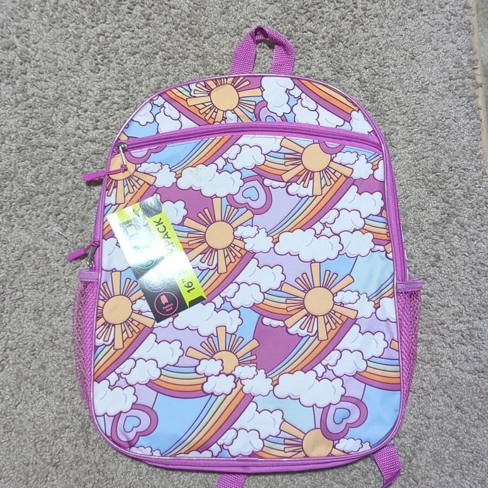 Kids Sky backpack book bag purple sun rainbows